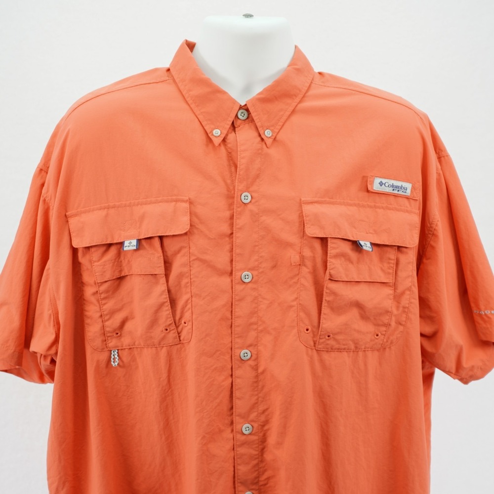 Columbia PFG Omni-Shade Men's Orange XL Short Sleeve Vented Fishing‎ Shirt